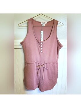Capella Sleeveless Pink Drawstring Waist Button Tank Romper Small - New With Tag